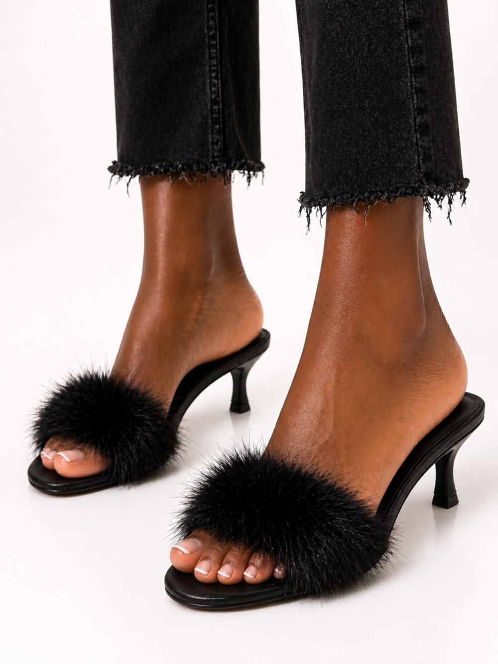 Chadwicks Black Faux Fur Kitten Heel Slide